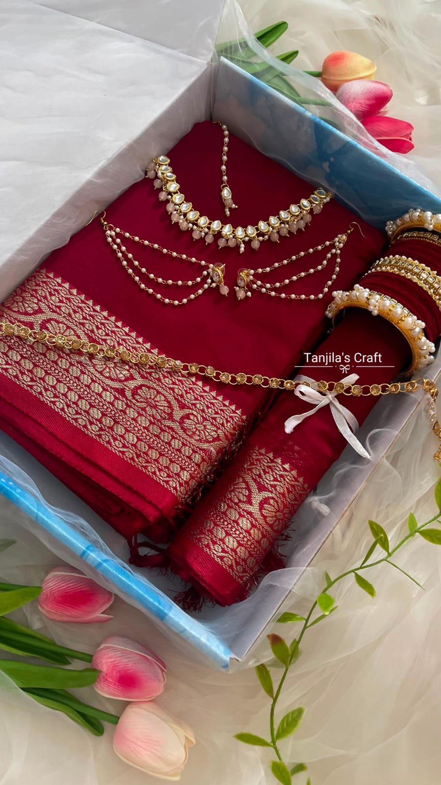 লাল পরী আড়ং কটন শাড়ি কম্বো (Red Royal Combo Box) - Image 2